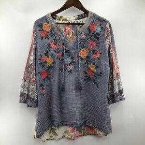 John Mark Multicolor Floral Embroidered Blouse